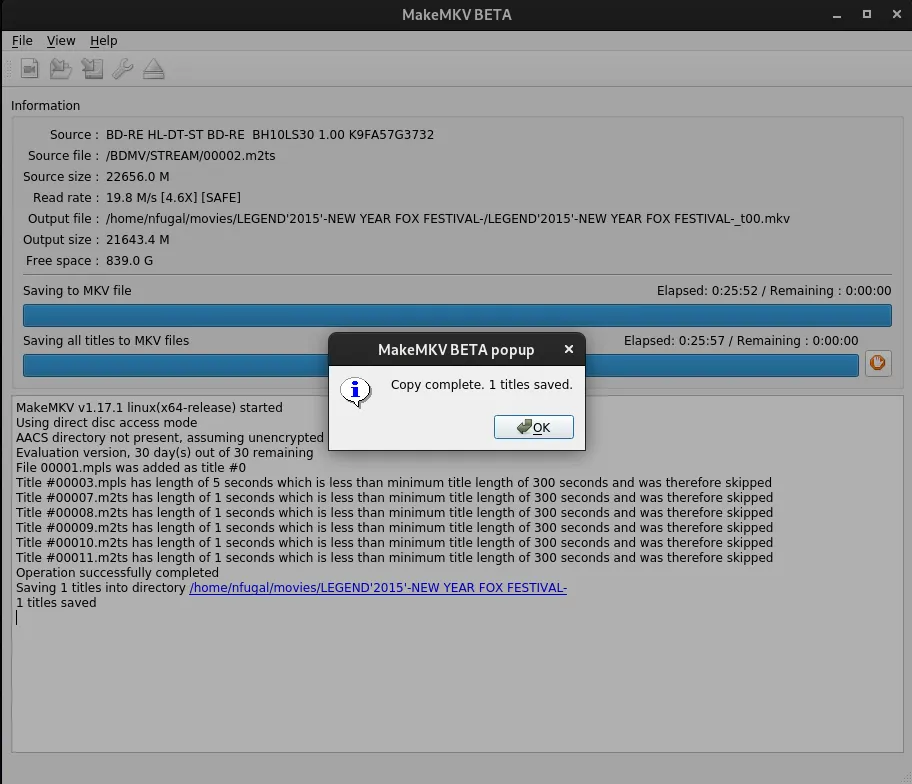 MakeMKV Rip Complete